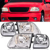 G-PLUS Headlights Assembly Fit Ford F150 1998-2003, Fit Ford Expeditio 1997-2002 w/Corner Lamps, Headlamps faros delanteros, Clear Lens Chrome Housing Clear Reflector