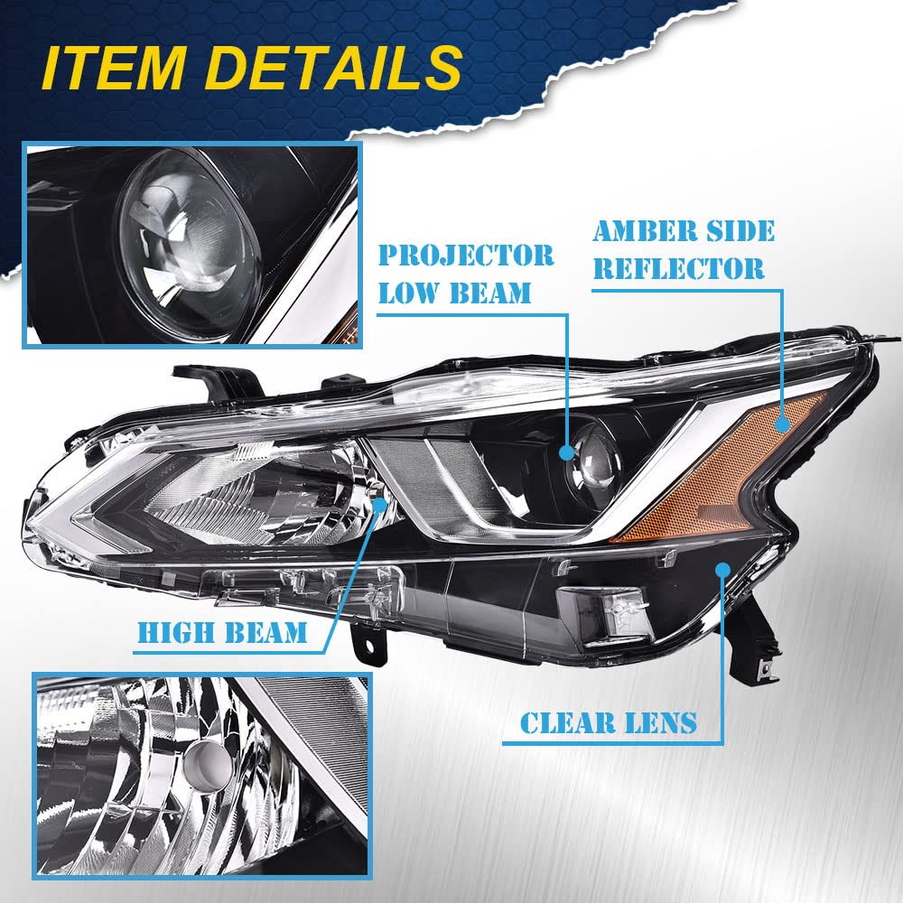 G-PLUS Projector Headlights,Fit 2019 2020 Nissan Altima 4-Door Sedan S SL SV SR ONE,(ONLY For Factory Halogen Headlights),Automotive Headlamps Chrome Housing,Driver Side(Left),faros delanteros