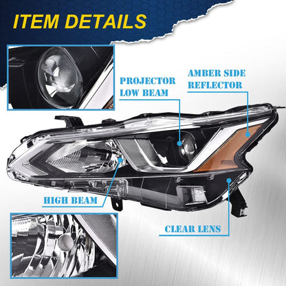G-PLUS Projector Headlights,Fit 2019 2020 Nissan Altima 4-Door Sedan S SL SV SR ONE,(ONLY For Factory Halogen Headlights),Automotive Headlamps Chrome Housing,Driver Side(Left),faros delanteros