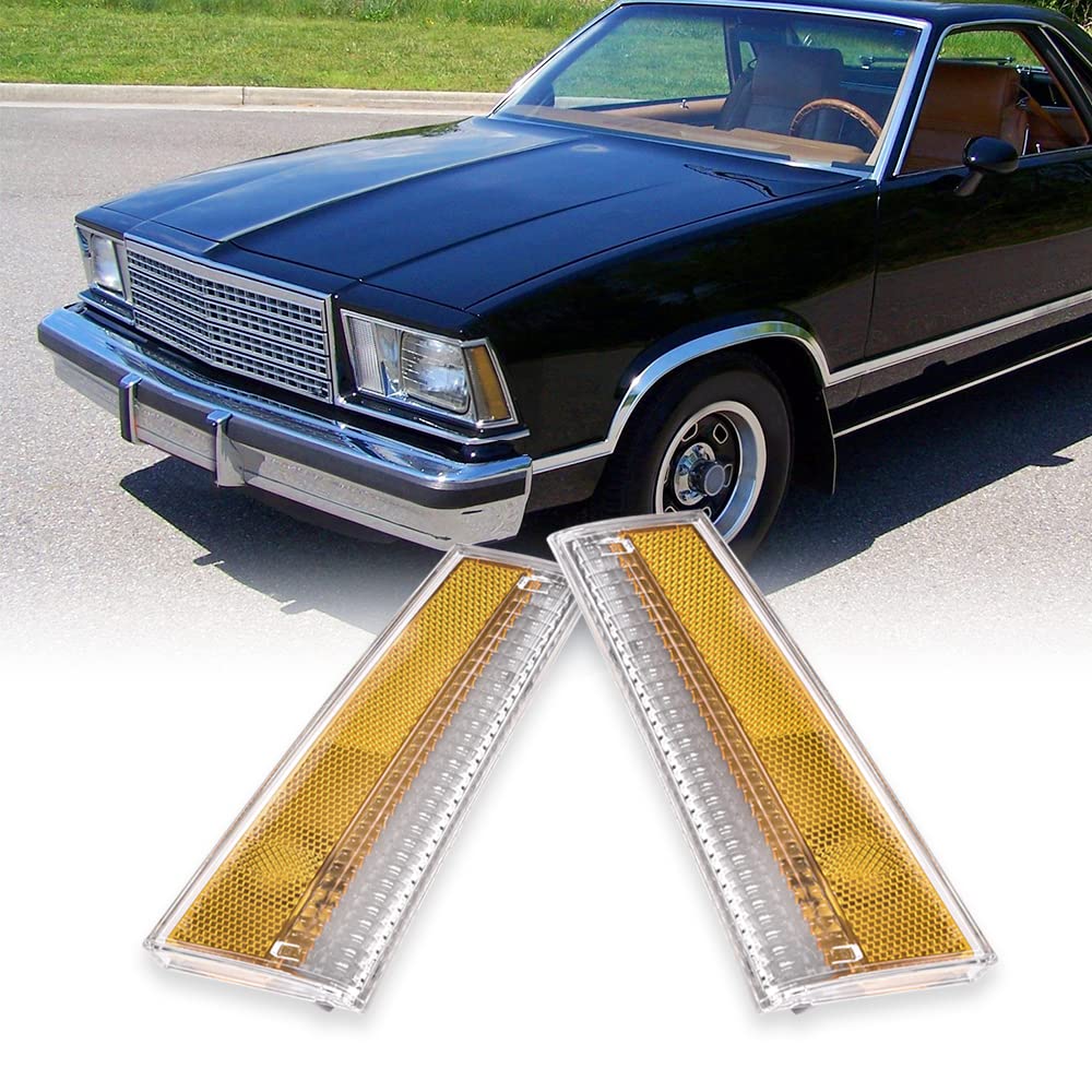 G-PLUS Side Marker Turn Light Lenses Compatible with Chevy Malibu & El Camino 1978-1979 Clear & Amber Lens Gray Housing Side Marker Lamps Cover 913607 913608 5969443 5969445