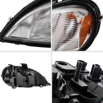 G-PLUS Headlights Assembly, Compatible with 1996-2004 Freghtliner Columbia Left Bumper Headlamps, Clear Lens Chrome Housing Amber Reflector,faros delanteros