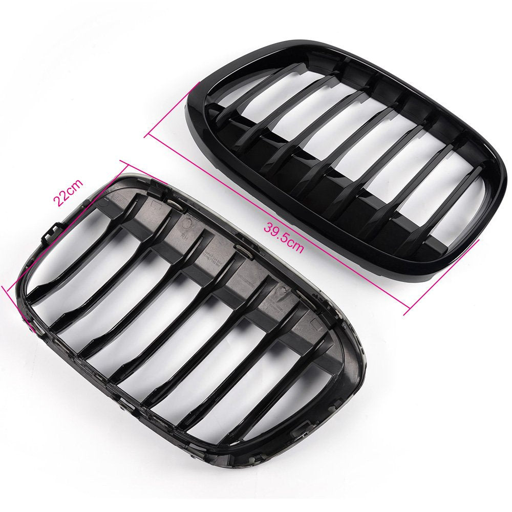 Black Front Bumper Kidney Grille Hood Grill Compatible for BMW F48 F49 X1 2016-2017
