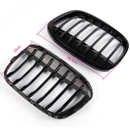 Black Front Bumper Kidney Grille Hood Grill Compatible for BMW F48 F49 X1 2016-2017