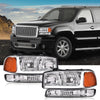 G-PLUS LED DRL Headlights Assembly, Compatible with 1999-2007 GMC Sierra 1500/2001-2007 GMC Sierra 1500 HD Bumper Headlamps, Clear Lens Chrome Housing Amber Reflector,faros delanteros