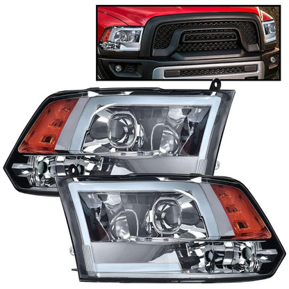G-PLUS LED DRL Headlights Fit Dodge Ram 1500 2500 3500 2009-2012(New Body), Not Fit One Hole, Smoky Lens Chrome Housing Amber Reflector, Headlamps, faros delanteros Assembly