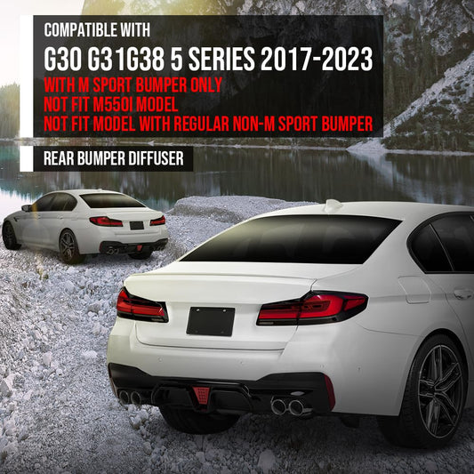 G-PLUS Rear Diffuser Compatible with BMW G30 G31 G38 5 Series 2017-2023 with M Sport Bumper Only Not Fit M550i Model Not Fit Model with Regular Non-M Sport Bumper Rear Diffuser Lip Glossy Black