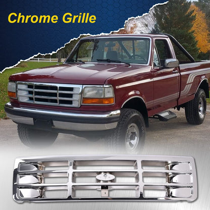 G-PLUS Front Grille Compatible with 1992-1996 Bronco/1992-1997 Ford F150 F250 F350 Chrom Plastic Truck Replacement