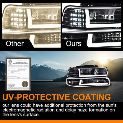 G-PLUS LED Headlights Assembly,Fit Chevy Silverado 1999-2002,Fit Chevy Tahoe/Suburban 1500 2500 2000-2006,Left & Right Bumper Headlamps,Clear lens Black Housing Clear Reflector