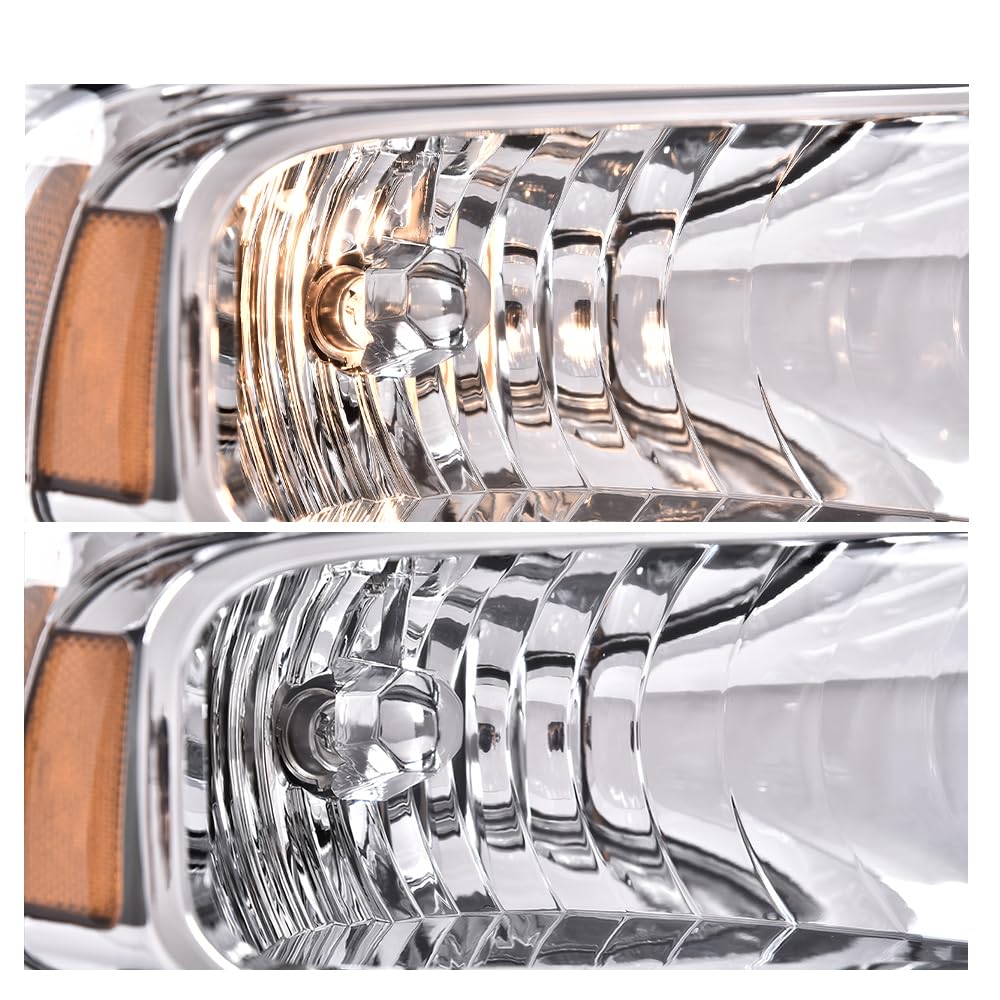 G-PLUS Headlights Assembly Compatible with Ford F250 F350 F450 F550 Super Duty 1999-2004, Fit Ford Excursion 2000-2004 Left & Right Headlamps Assembly, Clear Lens Chrome Housing Amber Reflector