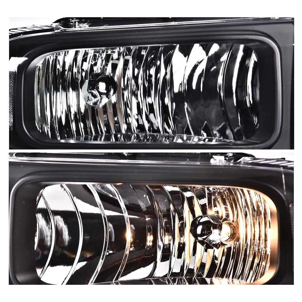 G-PLUS Headlights Assembly, Compatible with 99-04 Ford F250 F350 F450 F550 Super Duty/00-04 Ford Excursion Bumper Headlamps, Clear Lens Black Housing Clear Reflector,faros delanteros