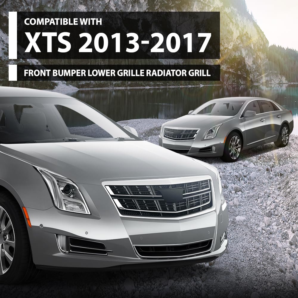 G-PLUS Front Bumper Lower Grille Radiator Grill Compatible with Cadillac XTS 2013-2017 GM1036158, 12457782, 20901627 Chrome Black