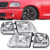 G-PLUS Headlights Fit 1998-2003 Ford F150/Fit 1997-2002 Ford Expedition/Fit Ford Ford F250 Light Duty 97-99 w/Corner Lamps,Headlamps faros delanteros,Clear Lens Chrome Housing Clear Reflector