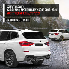 G-PLUS Rear Diffuser for BMW X3 G01 M40i 2018-2021 Gloss Black Front View