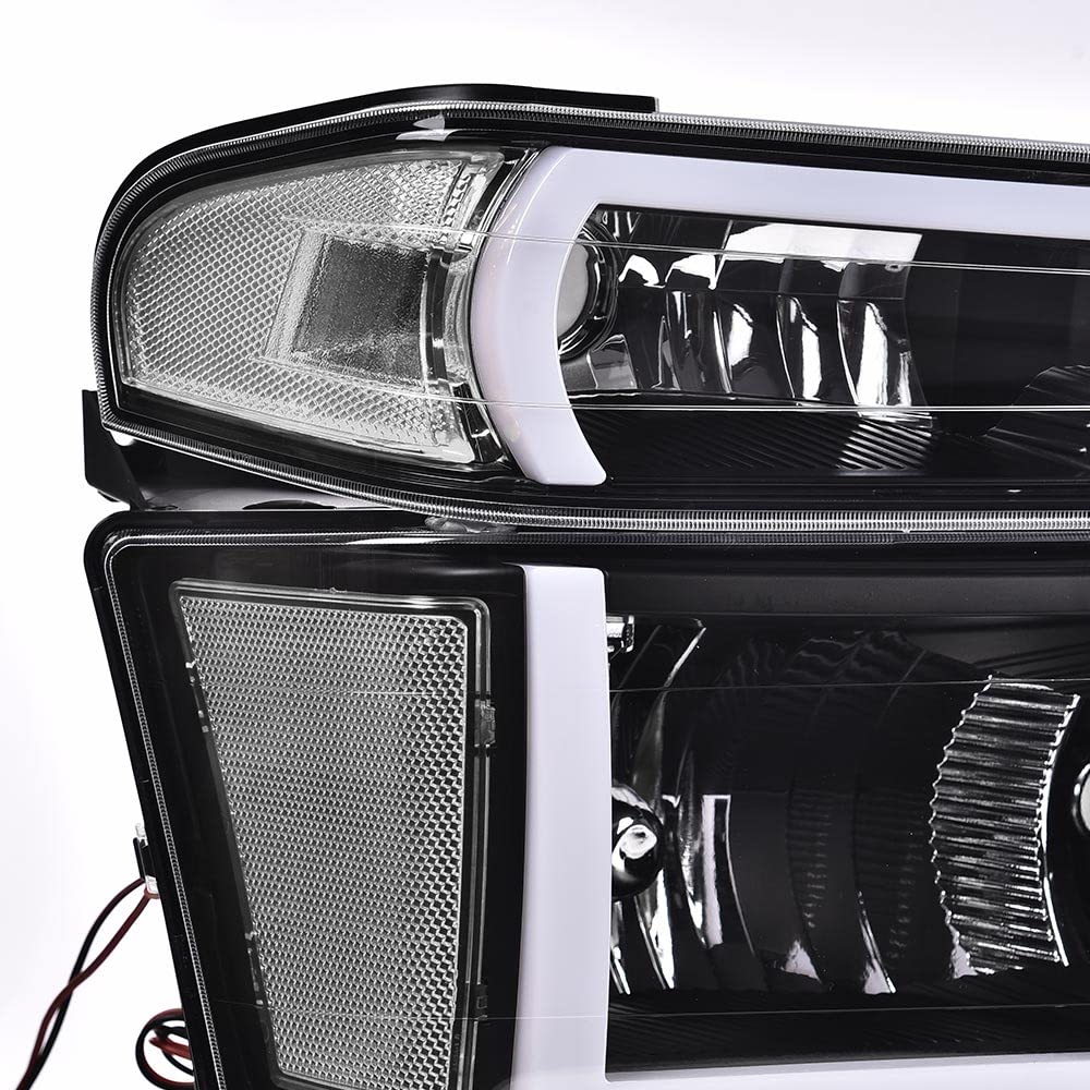 G-PLUS LED DRL Headlights, Fit Chevy Colorado/GMC Canyon 2004-2012,Fit Isuzu i-280 i-350 2006/i-290 i-370 2007-2008 Headlamps, Clear Lens Black Housing Clear Reflector,faros delanteros Assembly