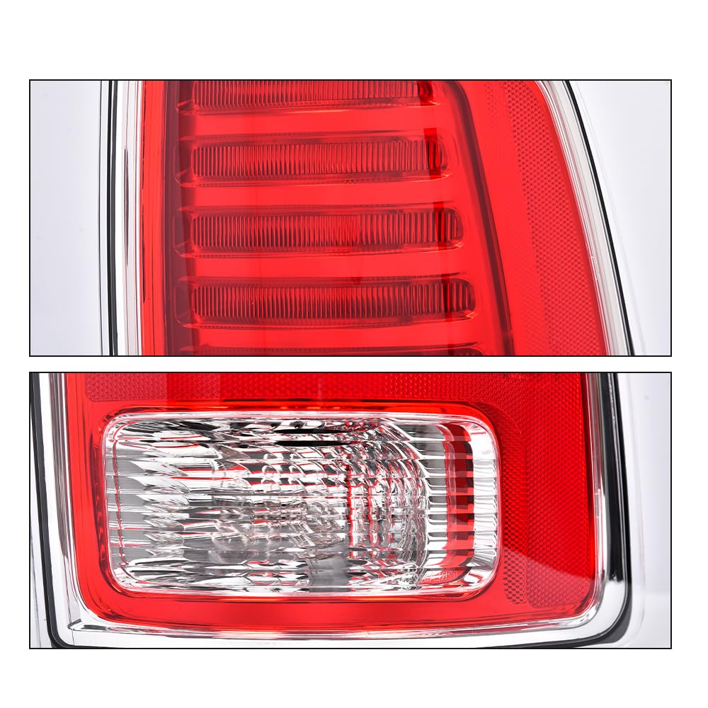 G-PLUS LED Rear Right Tail Lights Assembly w/Bulbs Fit Dodge Ram 1500 2013-2018, Fit Dodge Ram 2500 3500 2014-2018, Right Passenger Rear Brake Lamp, Clear/Red Lens, 68093078AC, CH2801203