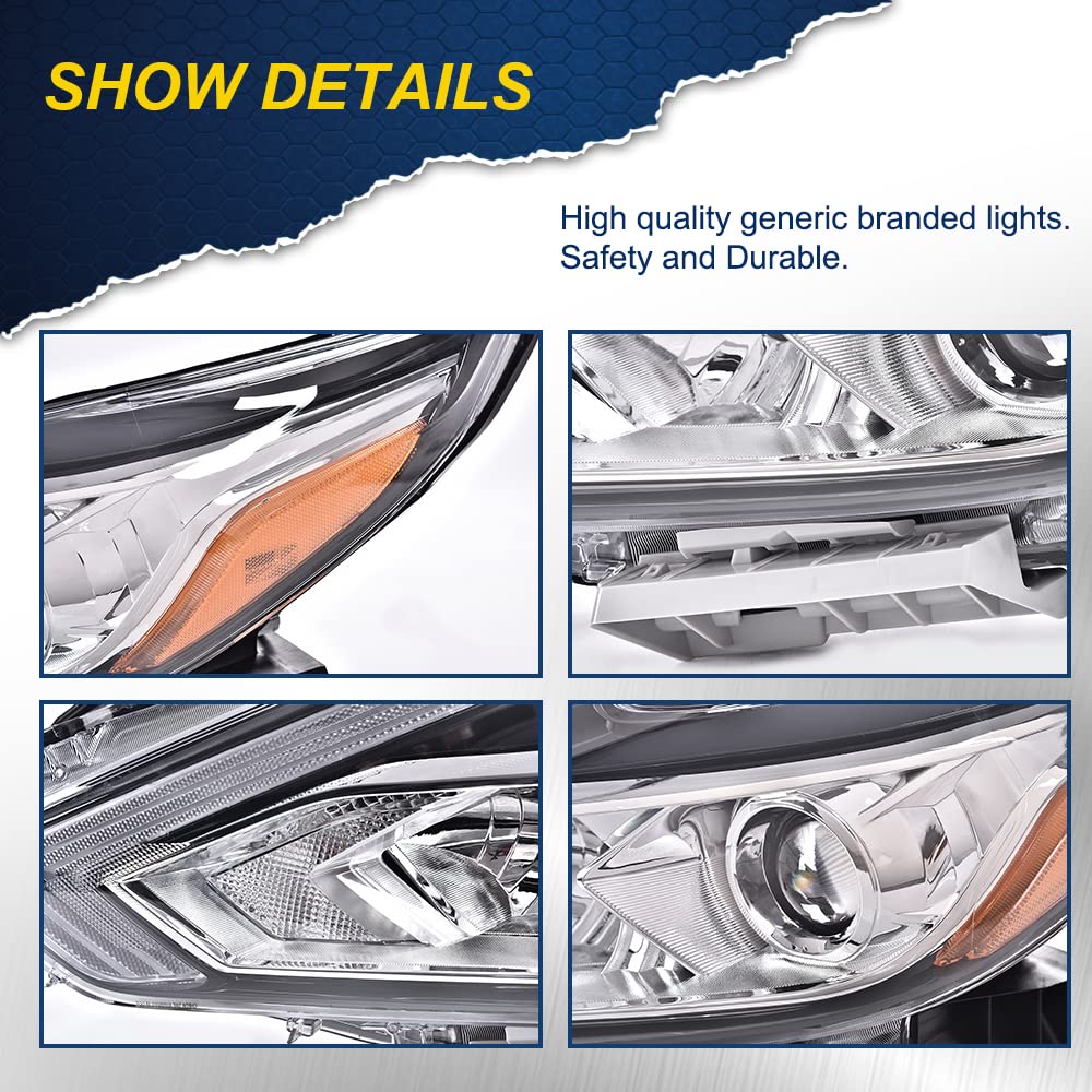 G-PLUS Headlights, Fit 2016-2018 Nissan Altima 4-Door Sedan,(Compatible w/o LED Halogen Headlight),Automotive Halogen Type Headlamps Chrome Housing,Driver Side(Left),faros delanteros