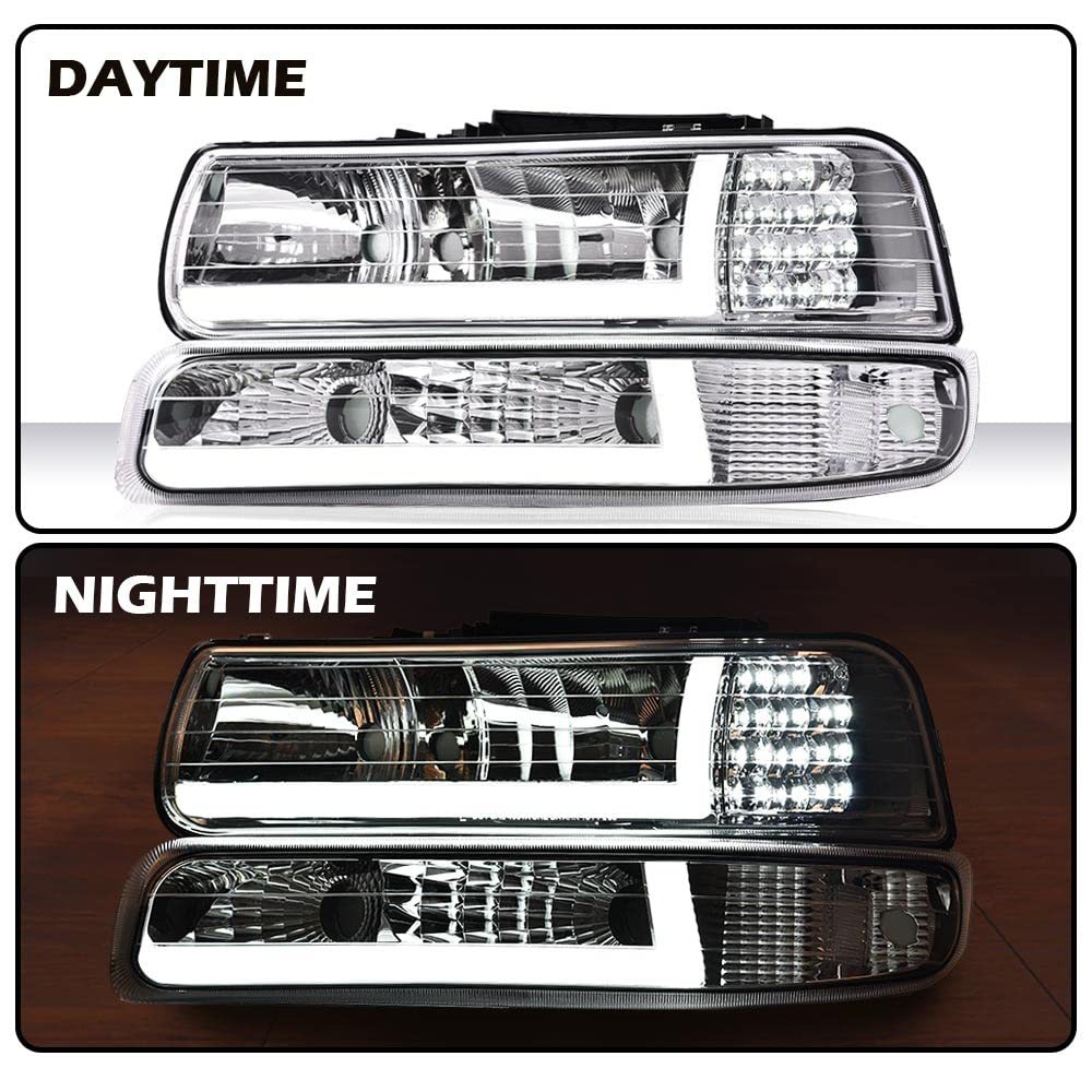 G-PLUS Headlight & Bumper Fog Lights Assembly - Compatible With Chevy Silverado Avalanche 2003-2006 / Fit for Silverado 1500HD 2003-2007 & 2500HD Left & Right SideBumper Headlamps,faros delanteros