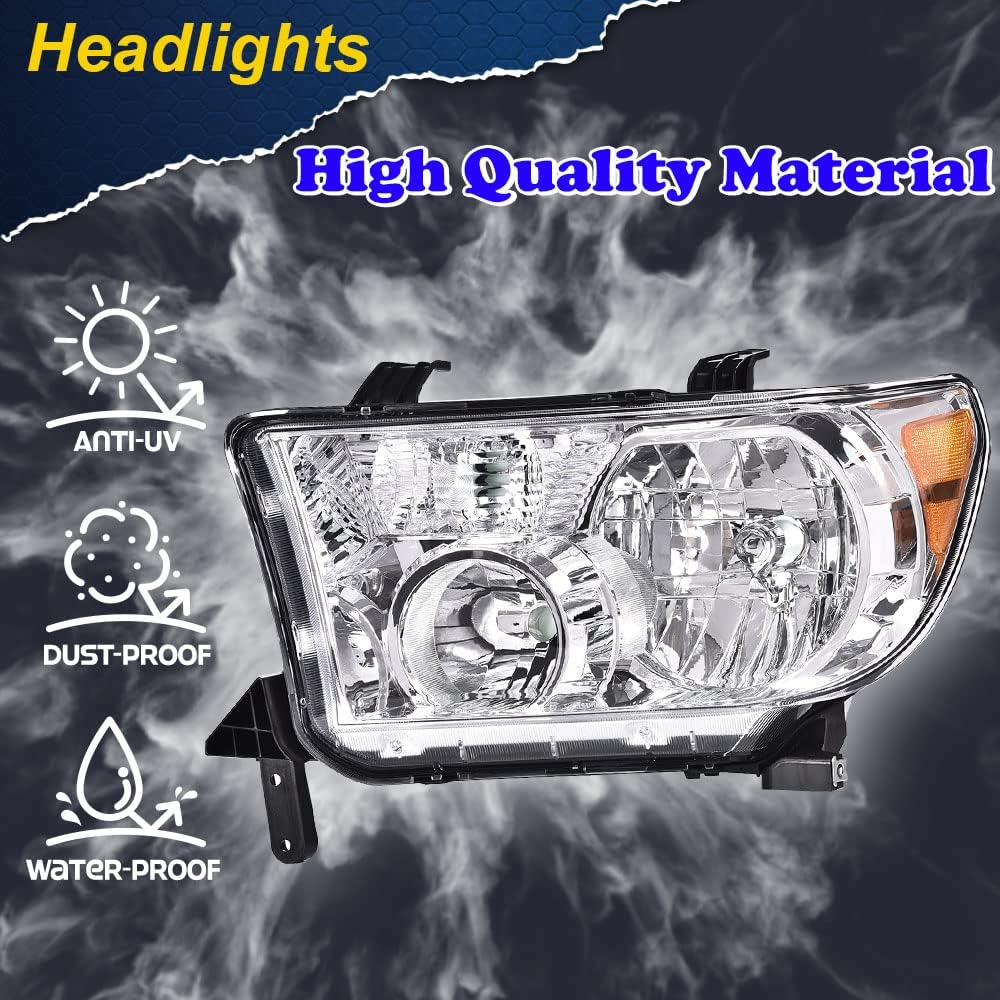 G-PLUS Headlights, Compatible with 2007-2013 Toyota Tundra /2008-2017 Sequoia,Clear Lens Chrome Housing Amber Reflector,faros delanteros