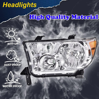 G-PLUS Headlights, Compatible with 2007-2013 Toyota Tundra /2008-2017 Sequoia,Clear Lens Chrome Housing Amber Reflector,faros delanteros
