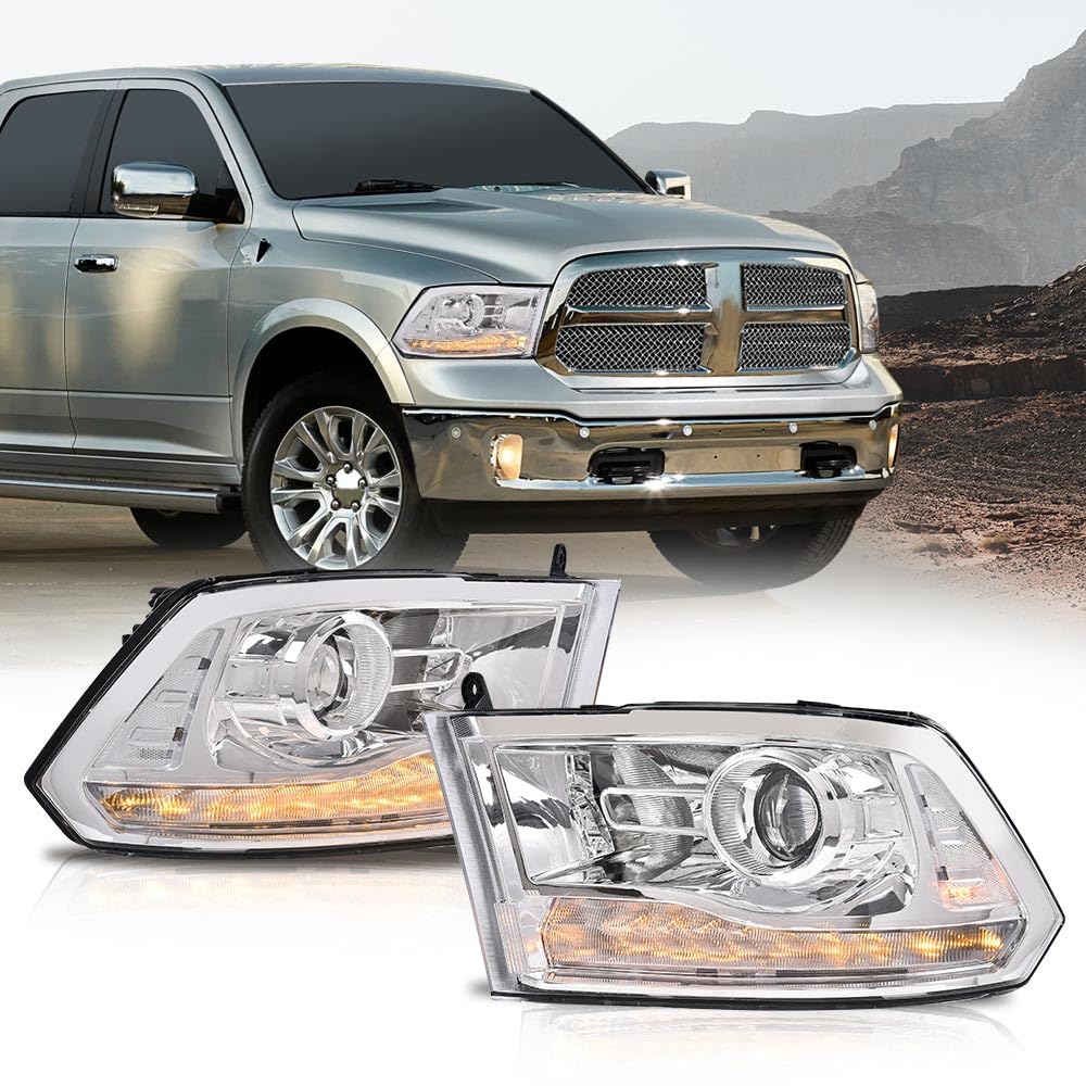 G-PLUS LED Bar Plank Headlights HEADLIGHTS | Fit Dodge Ram 1500 2500 3500 2013-2018 Projector Headlight Clear Lens Clear Housing Clear Reflector CH2503217 55277409AD Bumper Headlamps,faros delanteros Assembly