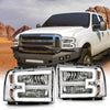 G-PLUS LED Headlights Compatible with Ford F250 F350 F450 F550 Super Duty 2005-2007 DRL BAR Headlamps Clear Lens Chrome Housing Amber Reflector,faros delanteros