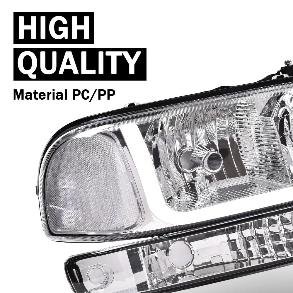 G-PLUS LED Headlights Assembly Fit GMC Sierra 1500HD 2500HD 3500 1999-2007/Fit GMC Yukon XL 1500 2500 1999-2006,Headlamps Clear Lens Chrome Housing Clear Reflector,faros delanteros