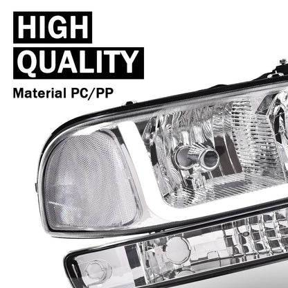 G-PLUS LED Headlights Assembly Fit GMC Sierra 1500HD 2500HD 3500 1999-2007/Fit GMC Yukon XL 1500 2500 1999-2006,Headlamps Clear Lens Chrome Housing Clear Reflector,faros delanteros