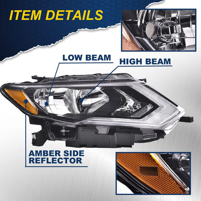 G-PLUS Headlights Assembly, Compatible with 2017 2018 2019 Nissan Rogue Right Bumper Headlamp, Clear Lens Chrome Housing Amber Reflector Bumper Headlamps