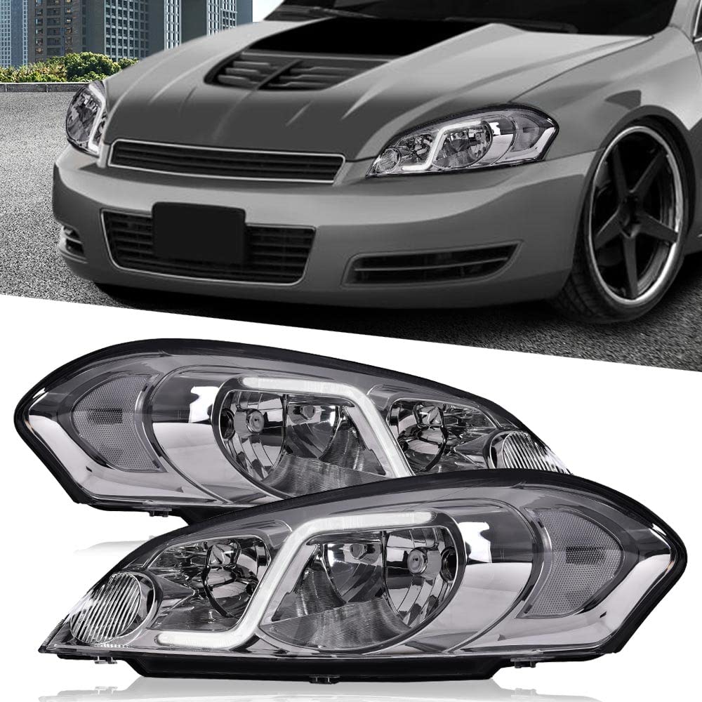 G-PLUS LED Headlights Assembly Fit Chevy Monte Carlo 2006 2007/Chevy Impala 2006-2013/Chevy Impala Limited 2014-2016 DRL Corner Headlamps Clear Lens Chrome Housing Clear Reflector,faros delanteros