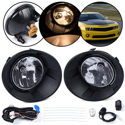 G-PLUS Front Bumper Fog Light Kit Compatible With 2010-2013 Chevy Camaro(NOT Fit For ZL1 Models or RS (RALLY SPORT) Models),Driving Fog Lamps Wiring & Switch Kit (Clear Lens)