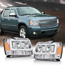 G-PLUS LED Tube Dual Projector Headlights for Chevy Tahoe Suburban 2007-2014 Clear Chrome Amber Product Image