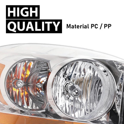 G-PLUS Headlights Assembly w/Bulbs Light Bar Right Passenger Side Compatible with Dodge Ram 1500 2006-2008/Fit Dodge Ram 2500 3500 2006-2009 Clear Lens Chrome Housing Amber Reflector 55077794AB