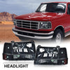 G-PLUS Headlights Fit Ford F150 250 350 Bronco F-Super Duty 1992-1997 w/Corner Signal Driver Passenger Headlamps Smoky Lens Black Housing Amber Reflector,faros delanteros