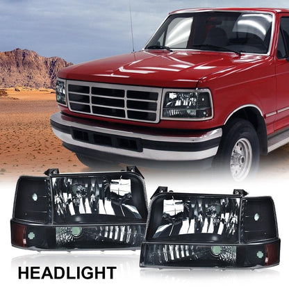 G-PLUS Headlights Fit Ford F150 250 350 Bronco F-Super Duty 1992-1997 w/Corner Signal Driver Passenger Headlamps Smoky Lens Black Housing Amber Reflector,faros delanteros