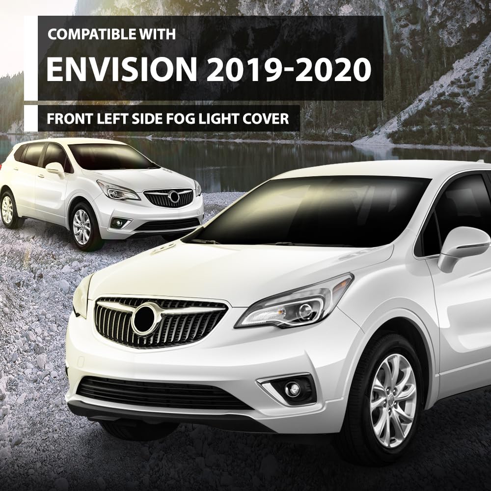 G-PLUS Fog Light Covers Front Driver Left Side Hand Compatible with Buick Envision (submodel: Base, Essence, Preferred, Premium, Premium II) 2019 2020 42489938, GM1038266 Chrome Black