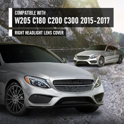 G-PLUS Headlight Lens Cover Compatible with Benz C-Class W205 2015-2017 A2059067403 Right Side Front Headlamp Lens Cover Clear