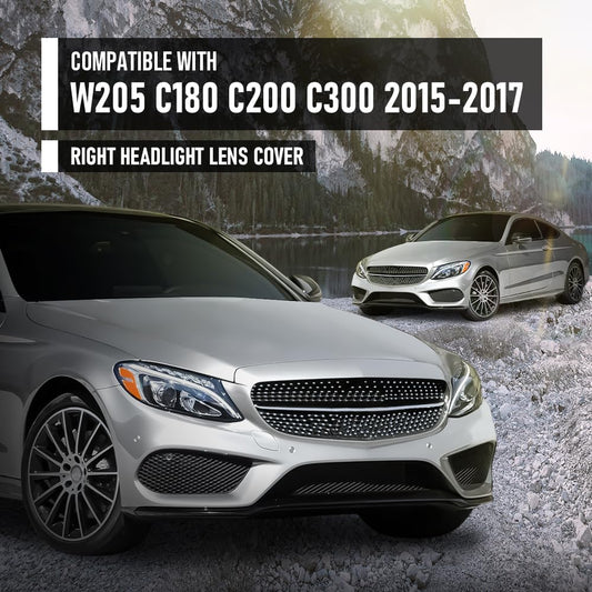 G-PLUS Headlight Lens Cover Compatible with Benz C-Class W205 2015-2017 A2059067403 Right Side Front Headlamp Lens Cover Clear