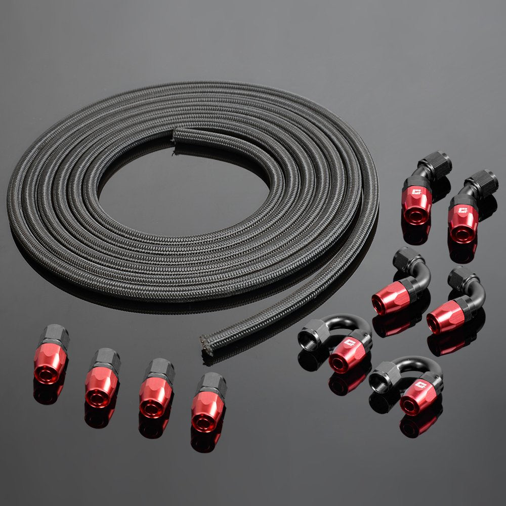 G-PLUS Stainless Steel Oil/Fuel Hose & Fitting Hose End Adaptor Kit,Transmission Gas Oil Fuel Line Fittings Kit 5 Meter Universal Replacement (12AN, Black)
