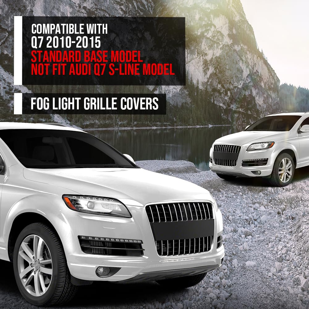 G-PLUS Front Bumper Lower Fog Light Grille Covers Pair Compatible with Audi Q7 Standard Base Model 2010 2011 2012 2013 2014 2015 (Not Fit Audi Q7 S-Line Model) 4L0807681B, 4L0807682B Black
