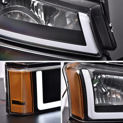 G-PLUS Headlight & Bumper Fog Lights Assembly Compatible with Chevy Silverado Avalanche 2003-2006/Silverado 1500HD 2003-2007 /Silverado 2500HD Left & Right SideBumper Headlamps,faros delanteros
