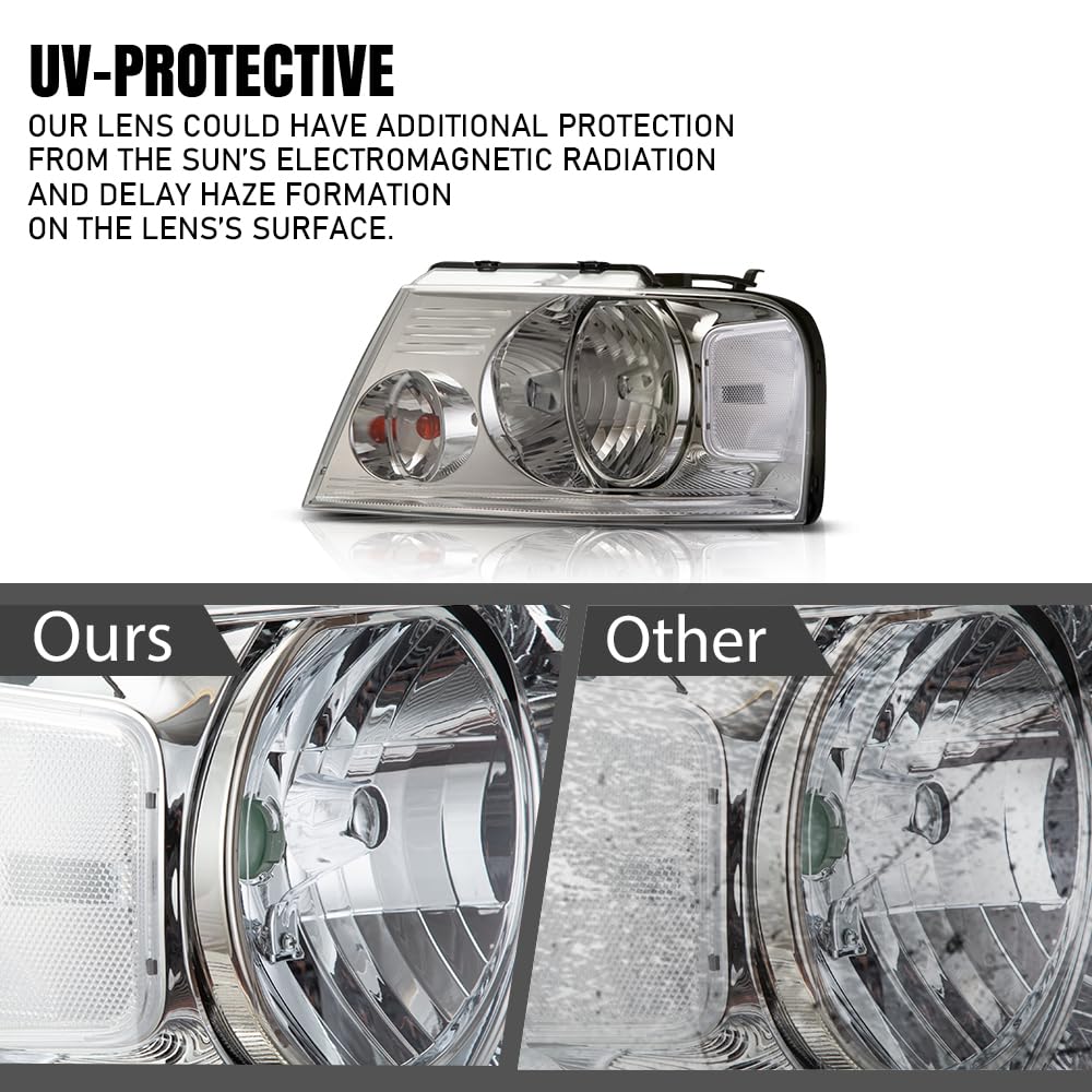 G-PLUS Headlights Assembly, Fit 2004-2008 Ford F150/ 2006-2008 Lincoln Mark Lt(NOT Fit 2004 F150 Heritage/Flareside Beds), Clear Lens Chrome Housing Clear Reflector Bumper Headlamps