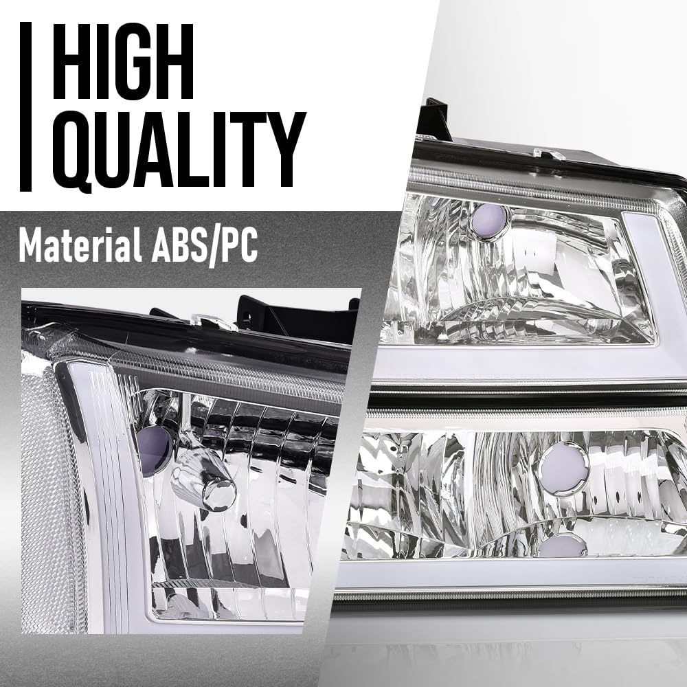G-PLUS LED DRL Headlights, Compatible with 2003 2004 2005 2006 Chevy Silverado 1500/1500 HD/2500 HD/3500 Bumper Headlamps, Clear Lens Chrome Housing Clear Reflector