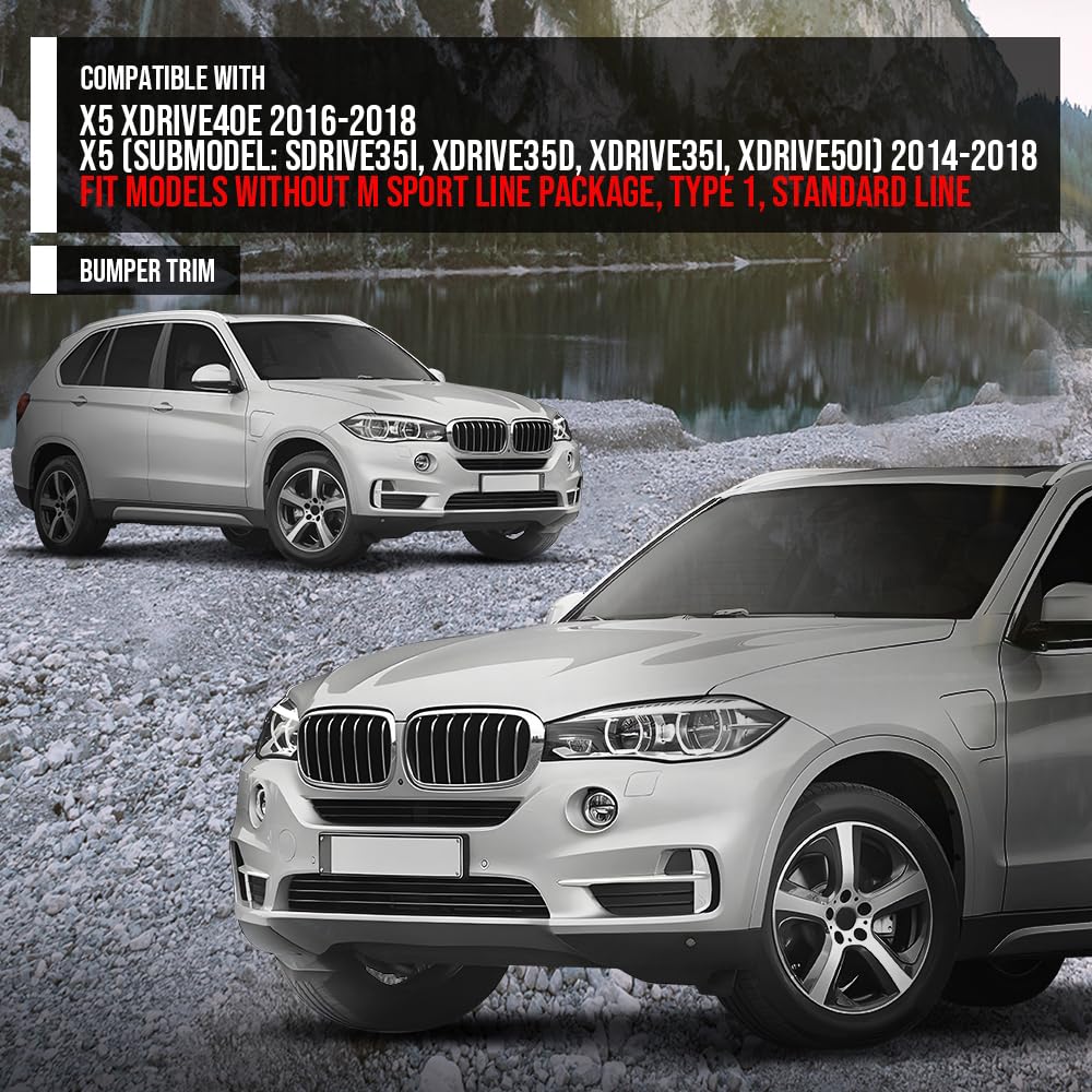 G-PLUS Front Left Fog Lamp Bumper Trim Silver Compatible with BMW X5 2014-2018 Fits Models without M Sport Line Package, Type 1 Standard Line Face Bar Grille Trim 51117303113 BM1038152