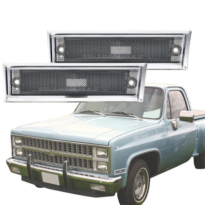 G-PLUS Front Side Marker Lights Assembly Compatible With 1981-1991 Chevy Blazer/GMC Jimmy C/K R Pickup,915557,915558,GM2550115,GM2551107 Side Chrome Bezel Marker Lamps Pair (Smoky Lens)