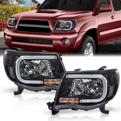 G-PLUS LED DRL Projector Headlights Assembly, Fit For Toyota Tacoma 2005 2006 2007 2008 2009 2010 2011,Tube Halo Headlamps w/o Bulbs faros delanteros,Clear Lens Black Housing Clear Reflector
