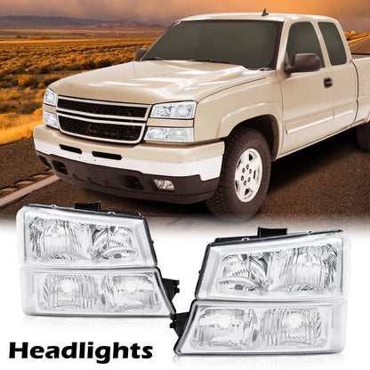 G-PLUS Headlights Compatible with Chevy Silverado/Avalanche 1500 2500 2003 2004 2005 2006 Bumper Headlamps, Clear Lens Chrome Housing Clear Reflector,faros delanteros