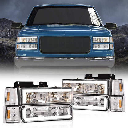G-PLUS LED Halogen Headlights Assembly Fit GMC C1500 K1500 Yukon 94-99/Fit GMC C2500 C3500 K2500 K3500 Suburban 94-00 Driver & Passenger Side Bumper Lamp Headlamps,faros delanteros