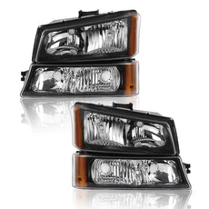 G-PLUS Headlights for Chevy Avalanche 1500 2500 Silverado 1500 2500HD 3500 2003-2006 Clear Black