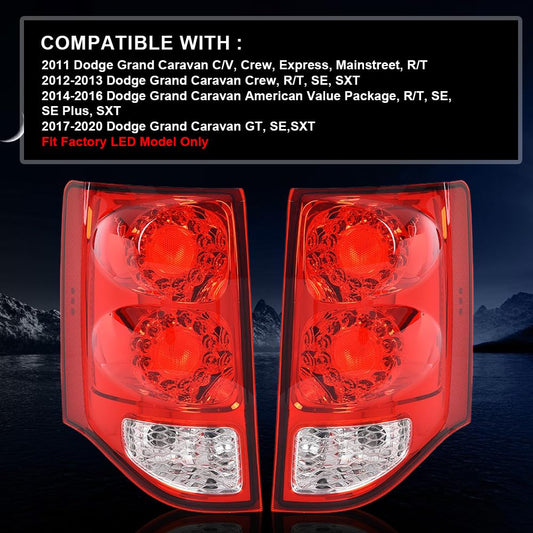 G-PLUS LED Tail Lights Brake Signal w/Bulbs Left and Right Pair Compatible with Dodge Grand Caravan 2011-2020 5182535AD 5182534AD CH2801199 CH2800199 Luces Traseras Rear Brake Lamps Assembly