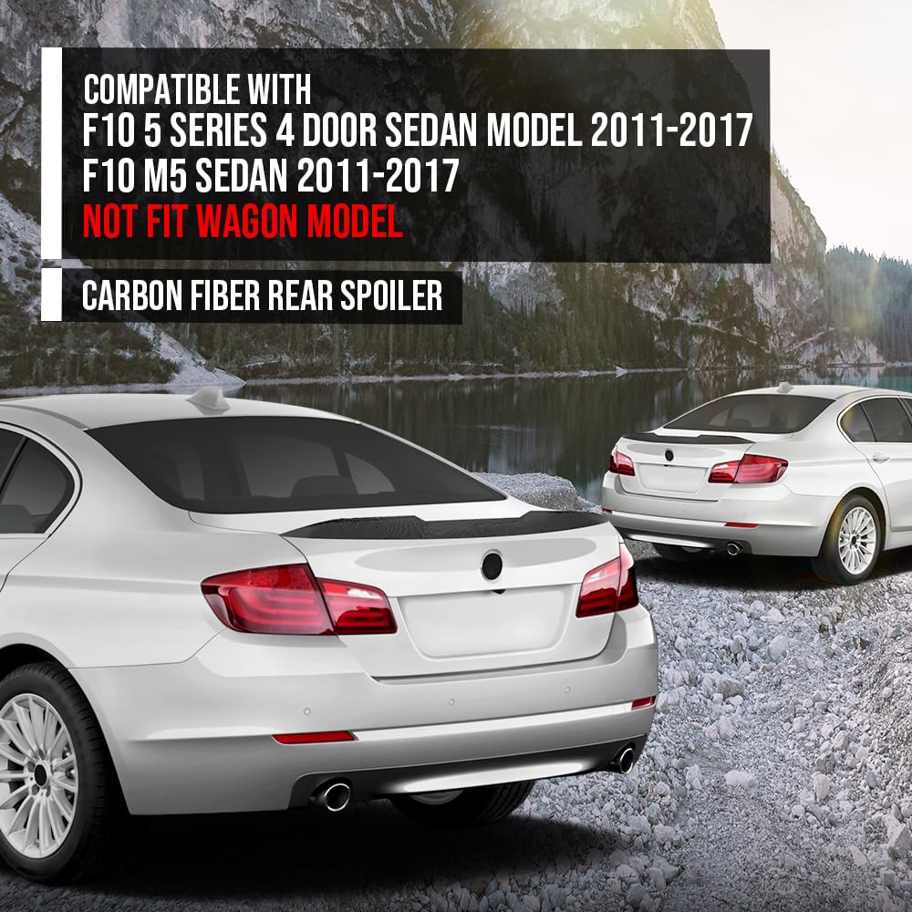 G-PLUS Rear Trunk Spoiler Wing Compatible with BMW F10 5 Series 4 Door Sedan Model 2011-2017 Fit BMW F10 M5 Sedan 2011-2017 Not Fit Wagon Model Carbon Fiber Black